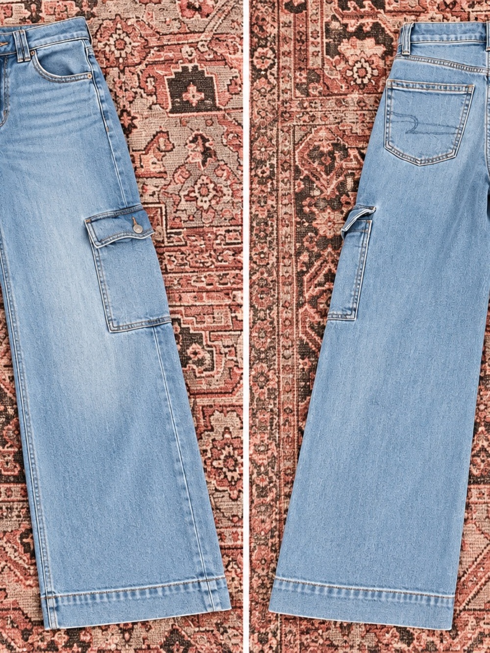 Y2K Light Wash Wide Leg Cargo Jeans - Women